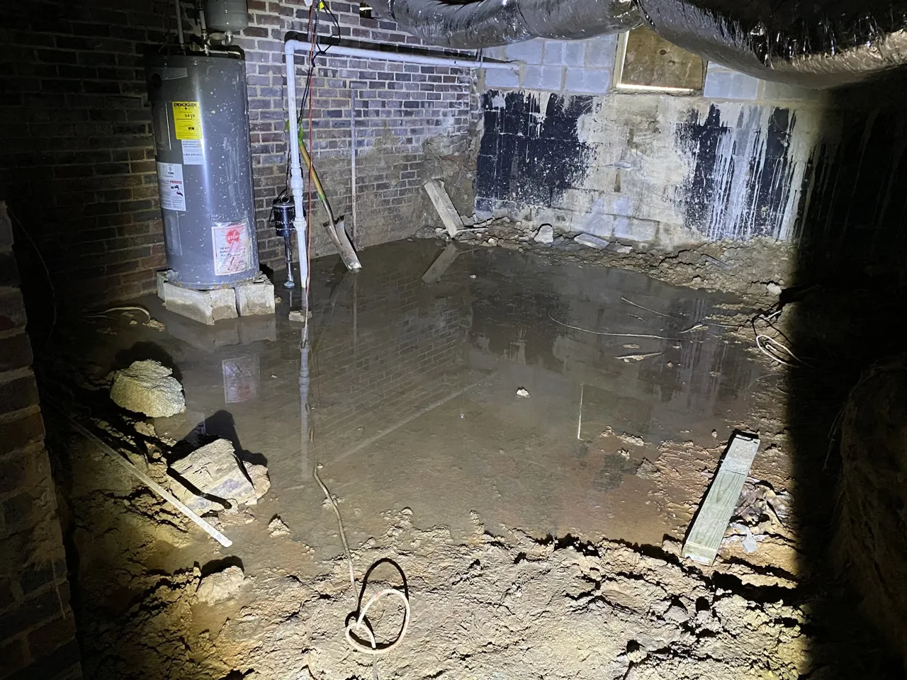 Standing water in an unfinished basement